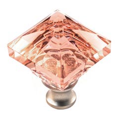 Cal Crystal [M995-PINK-US4] Crystal Cabinet Knob - Pink - Pyramid - Satin Brass Stem - 1 1/4&quot; Sq.