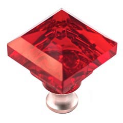 Cal Crystal [M995-RED-US14] Crystal Cabinet Knob - Red - Pyramid - Polished Nickel Stem - 1 1/4" Sq.
