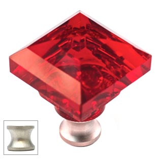 Cal Crystal [M995-RED-US15] Crystal Cabinet Knob - Red - Pyramid - Satin Nickel Stem - 1 1/4" Sq.