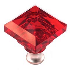 Cal Crystal [M995-RED-US15] Crystal Cabinet Knob - Red - Pyramid - Satin Nickel Stem - 1 1/4&quot; Sq.