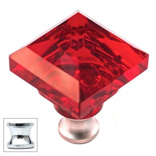 Cal Crystal [M995-RED-US26] Crystal Cabinet Knob - Red - Pyramid - Polished Chrome Stem - 1 1/4" Sq.
