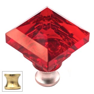 Cal Crystal [M995-RED-US3] Crystal Cabinet Knob - Red - Pyramid - Polished Brass Stem - 1 1/4" Sq.