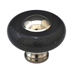 Cal Crystal [JDB-1-US14] Marble Cabinet Knob - Black - Round w/ Ferrule - Polished Nickel - 1 1/2&quot; Dia.