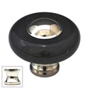 Cal Crystal [JDB-1-US14] Marble Cabinet Knob - Black - Round w/ Ferrule - Polished Nickel - 1 1/2" Dia.