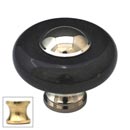 Cal Crystal [JDB-1-US3] Marble Cabinet Knob - Black - Round w/ Ferrule - Polished Brass - 1 1/2" Dia.