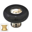 Cal Crystal [JDB-1-US4] Marble Cabinet Knob - Black - Round w/ Ferrule - Satin Brass - 1 1/2&quot; Dia.