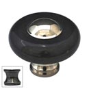 Cal Crystal [JDB-1-US5] Marble Cabinet Knob - Black - Round w/ Ferrule - Antique Brass - 1 1/2" Dia.