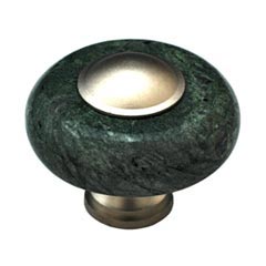 Cal Crystal [JDG-1-US15A] Marble Cabinet Knob - Green - Round w/ Ferrule - Pewter - 1 1/2&quot; Dia.