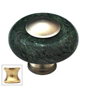 Cal Crystal [JDG-1-US3] Marble Cabinet Knob - Green - Round w/ Ferrule - Polished Brass - 1 1/2" Dia.