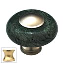 Cal Crystal [JDG-1-US3] Marble Cabinet Knob - Green - Round w/ Ferrule - Polished Brass - 1 1/2" Dia.