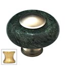 Cal Crystal [JDG-1-US4] Marble Cabinet Knob - Green - Round w/ Ferrule - Satin Brass - 1 1/2" Dia.