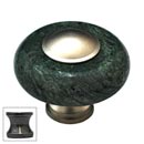 Cal Crystal [JDG-1-US5] Marble Cabinet Knob - Green - Round w/ Ferrule - Antique Brass - 1 1/2&quot; Dia.