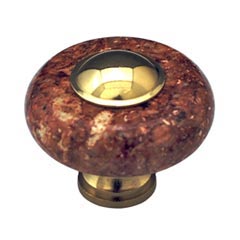 Cal Crystal [JDR-1-US14] Marble Cabinet Knob - Red - Round w/ Ferrule - Polished Nickel - 1 1/2&quot; Dia.