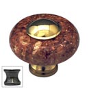 Cal Crystal [JDR-1-US5] Marble Cabinet Knob - Red - Round w/ Ferrule - Antique Brass - 1 1/2" Dia.
