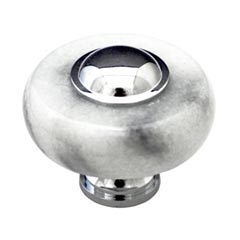 Cal Crystal [JDW-1-US15] Marble Cabinet Knob - White - Round w/ Ferrule - Satin Nickel - 1 1/2&quot; Dia.