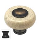 Cal Crystal [JDY-1-US10B] Marble Cabinet Knob - Natural (Beige) - Round w/ Ferrule - Oil Rubbed Bronze - 1 1/2" Dia.