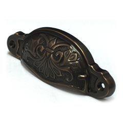 Cal Crystal [VB-2-US5] Vintage Brass Cabinet Cup Pull - Ornate - Antique Brass Finish - 3 3/4&quot; Centers - 4 1/4&quot; L