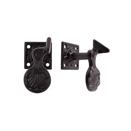 Charleston Hardware [4128.US693] Cast Iron Shutter Dog - Shell - Plate Mount - Flat Black - Pair