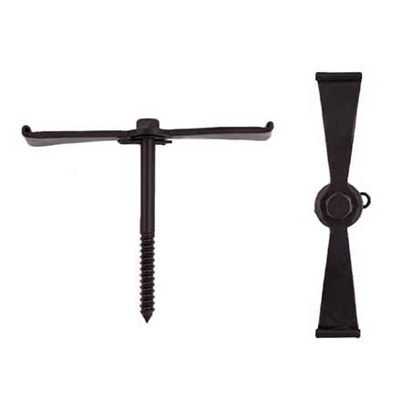 Charleston Hardware [4130.US693] Forged Iron Shutter Dog - Rolled End - Lag Mount - 5 3/4&quot; L - Flat Black - Pair