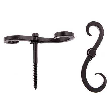 Charleston Hardware [4133.US693] Forged Iron Shutter Dog - Scroll - Lag Mount - 5 3/4&quot; L - Flat Black - Pair