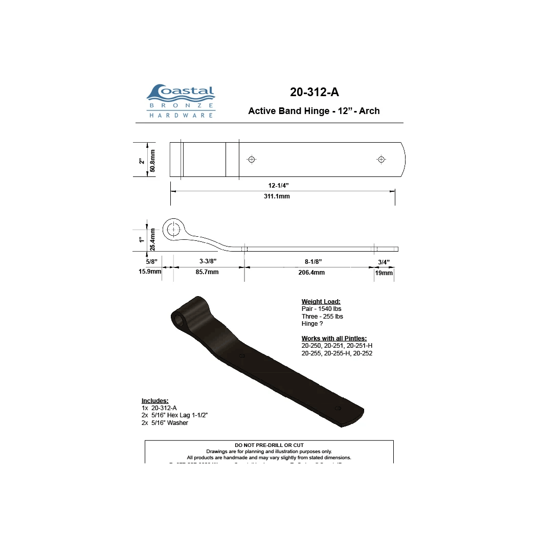 Coastal Bronze [20-312-A] Gate Band Hinge