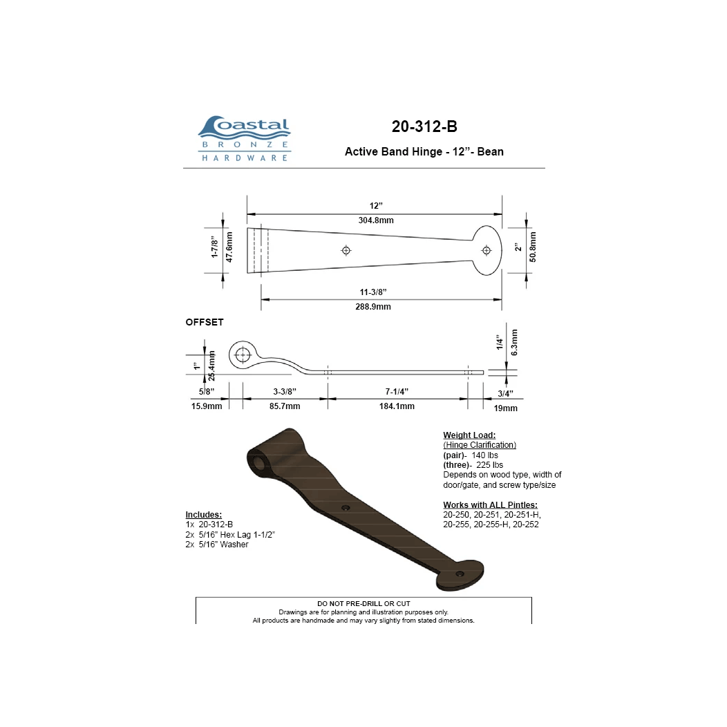 Coastal Bronze [20-312-B] Gate Band Hinge