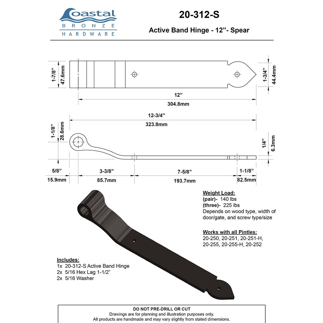 Coastal Bronze [20-312-S] Gate Band Hinge