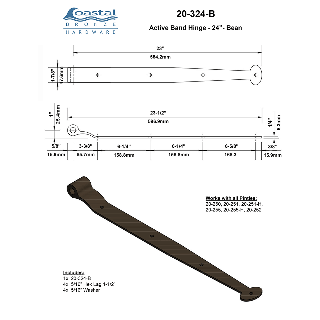 Coastal Bronze [20-324-B] Gate Band Hinge