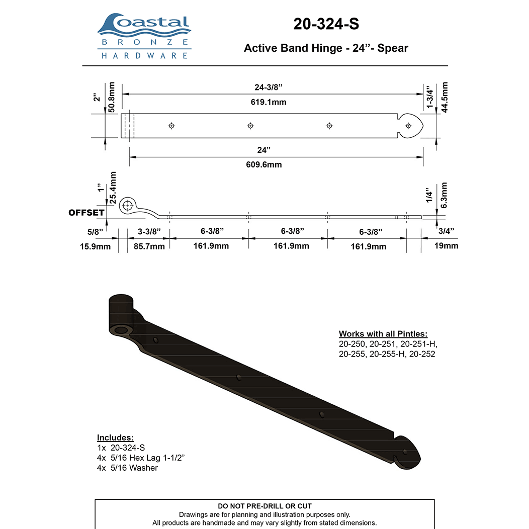 Coastal Bronze [20-324-S] Gate Band Hinge