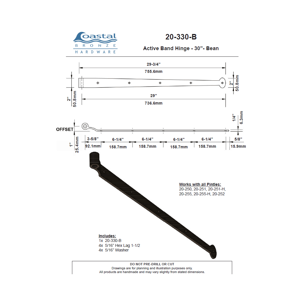 Coastal Bronze [20-330-B] Gate Band Hinge