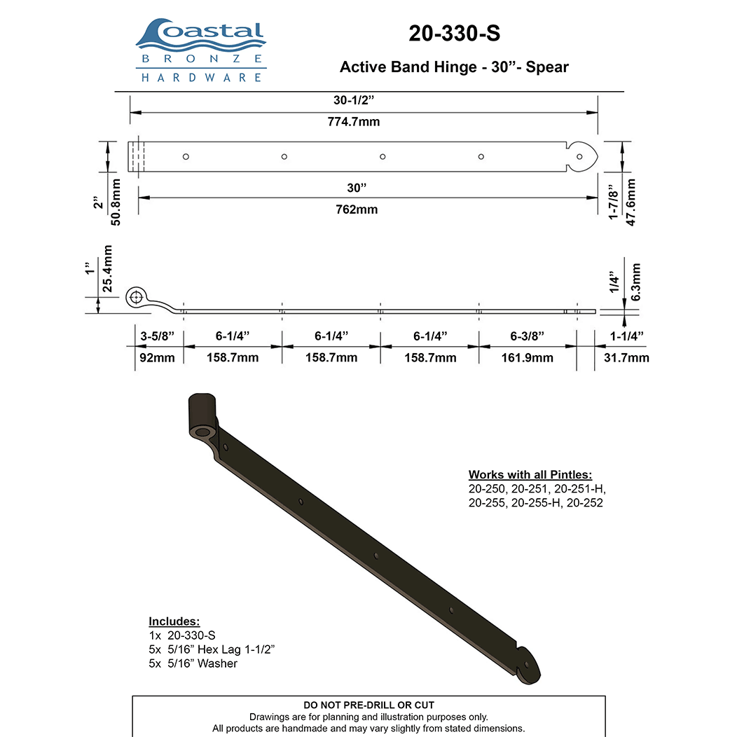 Coastal Bronze [20-330-S] Gate Band Hinge
