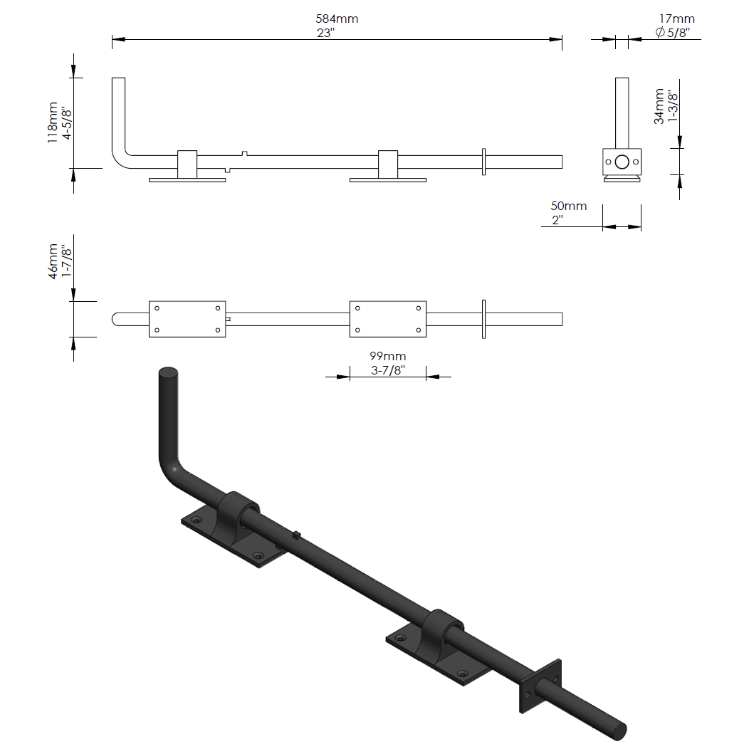 Coastal Bronze [80-110] Gate Cane Bolt