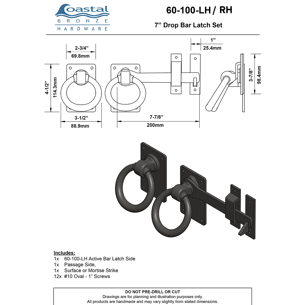 Coastal Bronze [60-100] Gate Drop Bar Latch