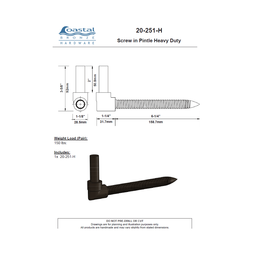 Coastal Bronze [20-251-H] Lag Pintle