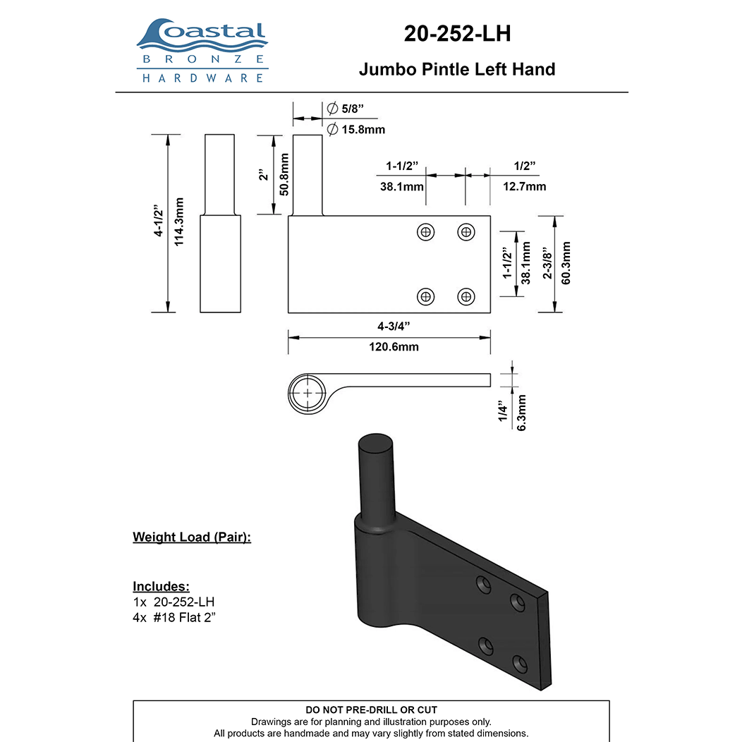 Coastal Bronze [20-252-LH] Jamb Pintle