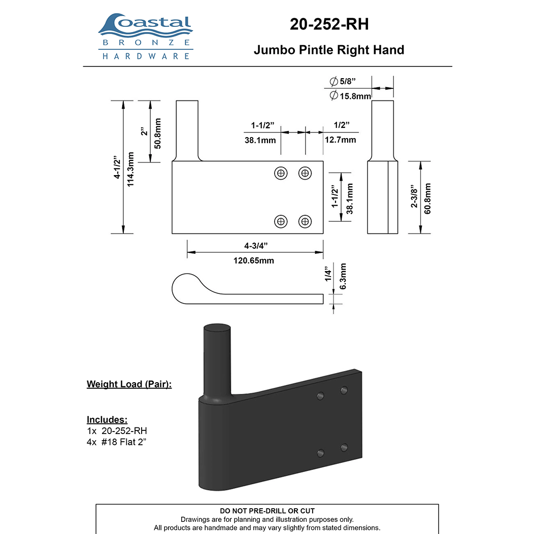 Coastal Bronze [20-252-RH] Jamb Pintle