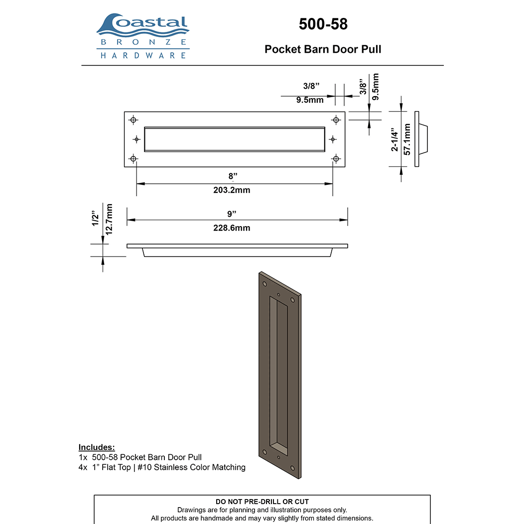 Coastal Bronze [500-58] Pocket Door Pull