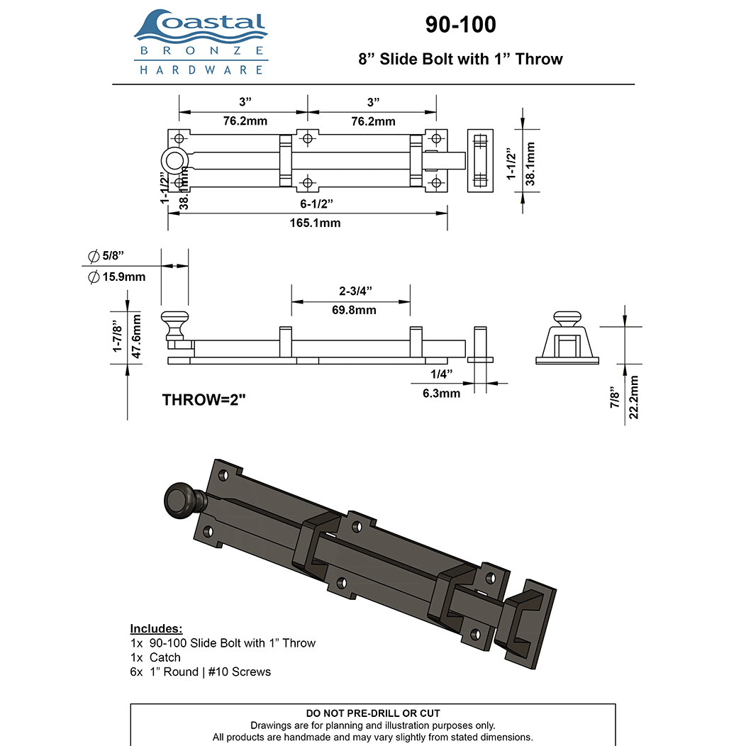 Coastal Bronze [90-100] Gate Slide Bolt