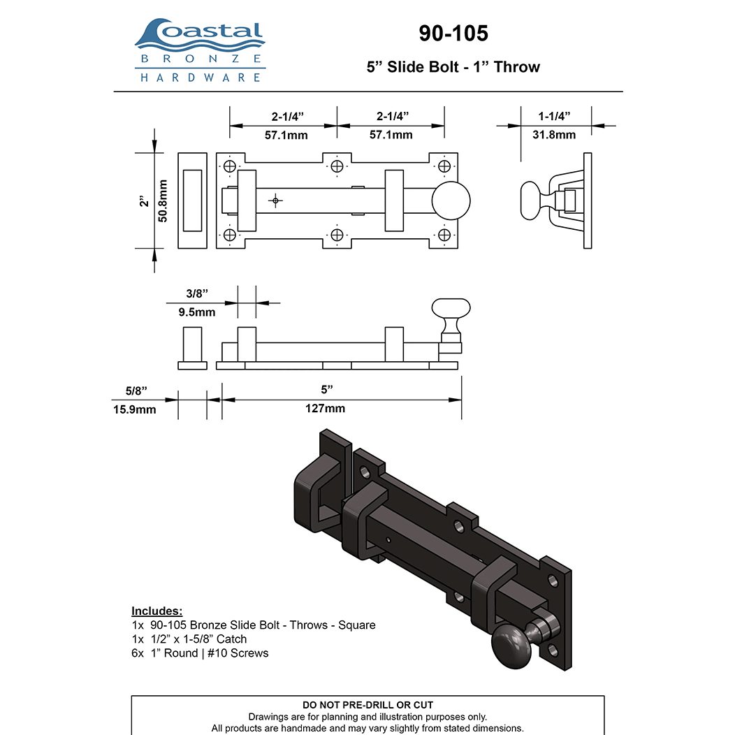Coastal Bronze [90-105] Gate Slide Bolt