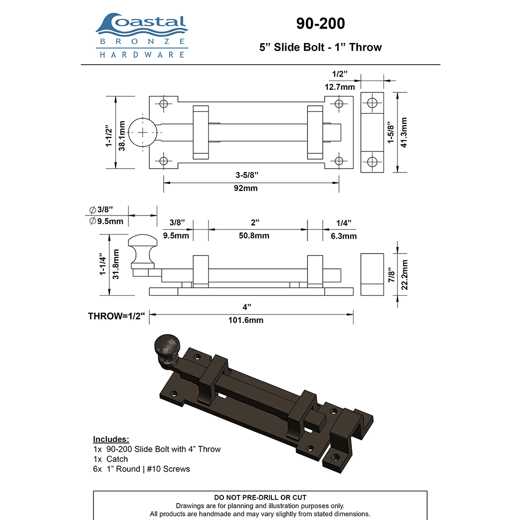 Coastal Bronze [90-200] Gate Slide Bolt