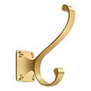 Deltana [CAHH35CR003] Solid Brass Coat &amp; Hat Hook - Heavy Duty - Traditional - Polished Brass (PVD) Finish - 3 3/8&quot; L