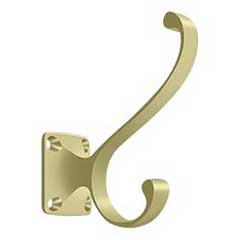 Deltana [CAHH35U3-UNL] Solid Brass Coat &amp; Hat Hook - Heavy Duty - Traditional - Polished Brass (Unlacquered) Finish - 3 3/8&quot; L