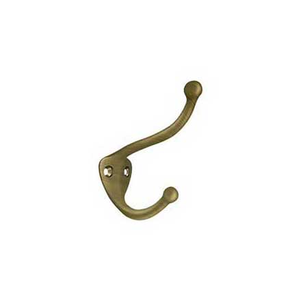 Deltana [CAHH3U5] Solid Brass Coat &amp; Hat Hook - Traditional - Antique Brass Finish - 3 1/4&quot; L