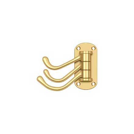 Deltana [TSH40CR003] Solid Brass Coat &amp; Hat Hook - Heavy Duty - Triple Swivel - Polished Brass (PVD) Finish - 3 1/8&quot; L