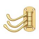 Deltana [TSH40CR003] Solid Brass Coat &amp; Hat Hook - Heavy Duty - Triple Swivel - Polished Brass (PVD) Finish - 3 1/8&quot; L