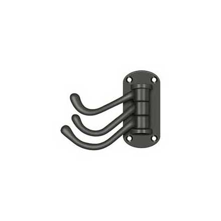 Deltana [TSH40U10B] Solid Brass Coat &amp; Hat Hook - Heavy Duty - Triple Swivel - Oil Rubbed Bronze Finish - 3 1/8&quot; L