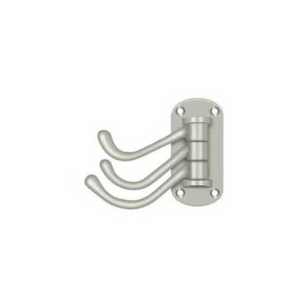 Deltana [TSH40U15] Solid Brass Coat &amp; Hat Hook - Heavy Duty - Triple Swivel - Brushed Nickel Finish - 3 1/8" L