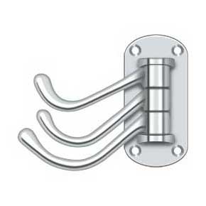 Deltana [TSH40U26] Solid Brass Coat & Hat Hook - Heavy Duty - Triple Swivel - Polished Chrome Finish - 3 1/8" L
