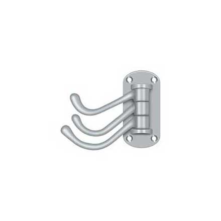 Deltana [TSH40U26D] Solid Brass Coat &amp; Hat Hook - Heavy Duty - Triple Swivel - Brushed Chrome Finish - 3 1/8" L