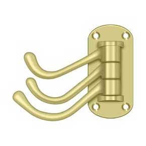 Deltana [TSH40U3] Solid Brass Coat & Hat Hook - Heavy Duty - Triple Swivel - Polished Brass Finish - 3 1/8" L